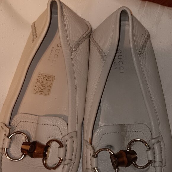 GUCCI Authentic Bamboo Horse Bit Ivory White Leather Slip On Loafers Women’s 7 - Picture 3 of 8